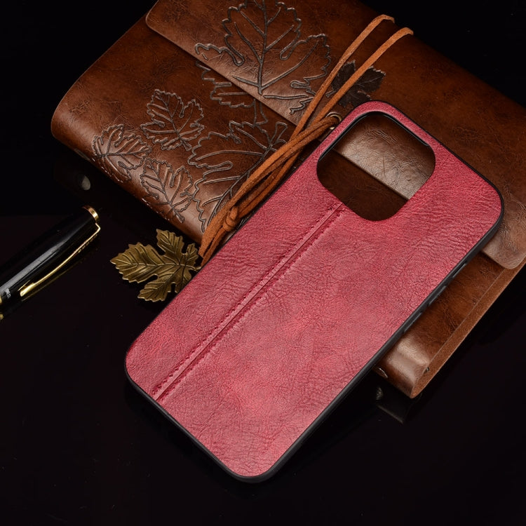 For iPhone 13 mini Sewing Cow Leather Soft PC Case