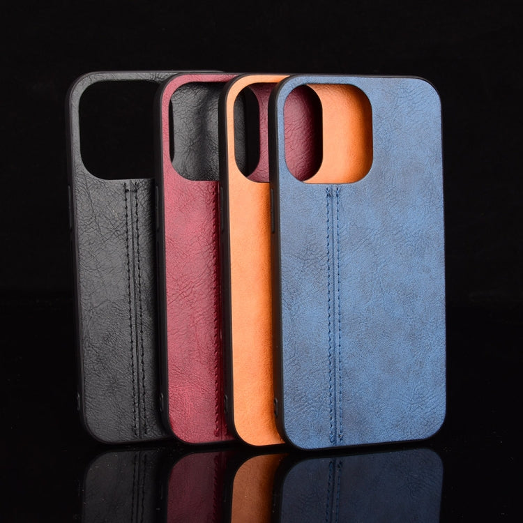 For iPhone 13 mini Sewing Cow Leather Soft PC Case