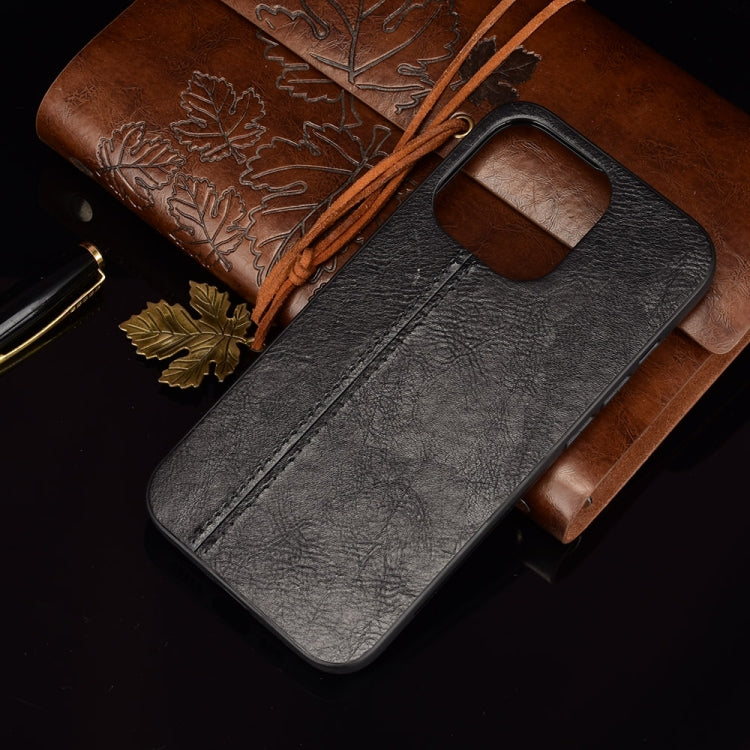 For iPhone 13 Pro Sewing Cow Leather Soft PC Case