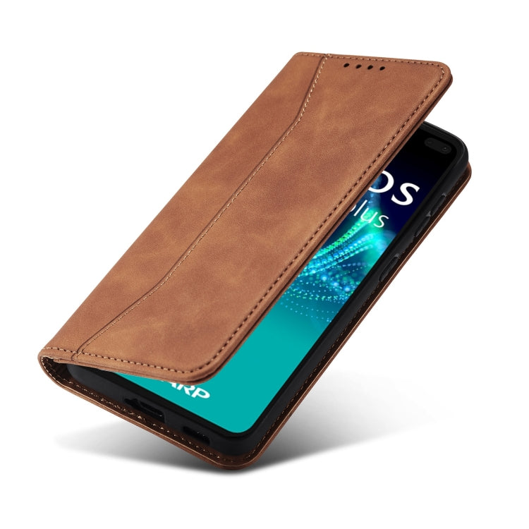 For Sharp Aquos Sense 6 Magnetic Dual-fold Leather Phone Case