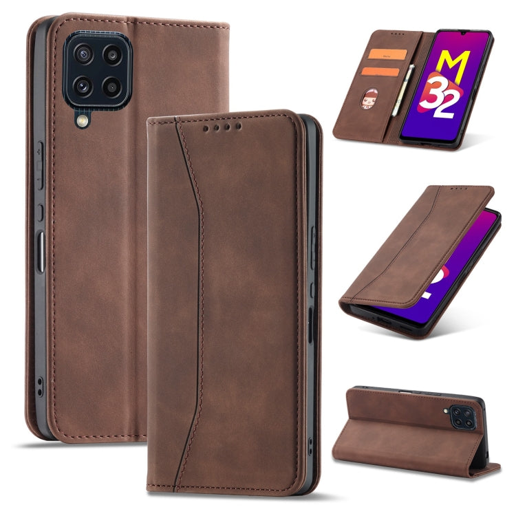 For Samsung Galaxy M32 4G Magnetic Dual-fold Leather Phone Case