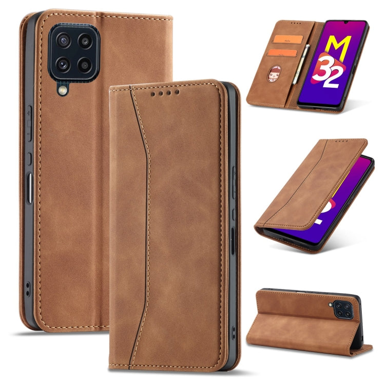 For Samsung Galaxy M32 4G Magnetic Dual-fold Leather Phone Case