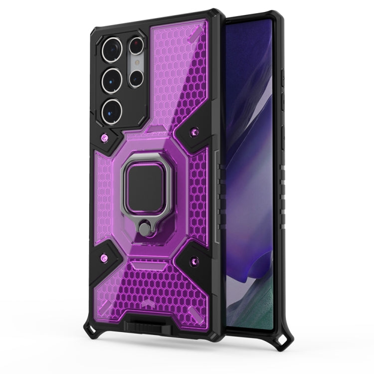 For Samsung Galaxy S22 Ultra 5G Space PC+TPU Ring Holder Protective Phone Case
