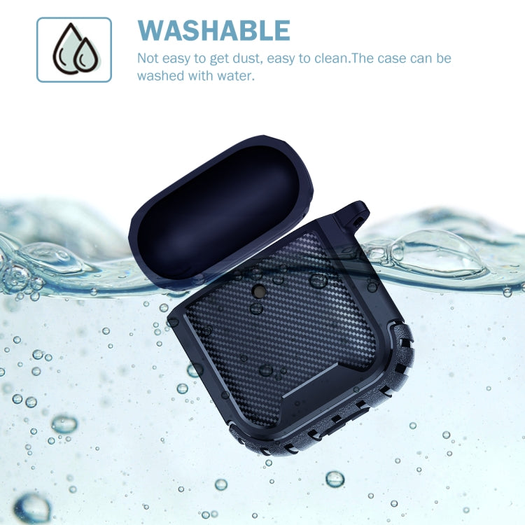 Leather Texture Anti-scratch Anti-full Earphone Protective Case with Hook For AirPods 1 / 2