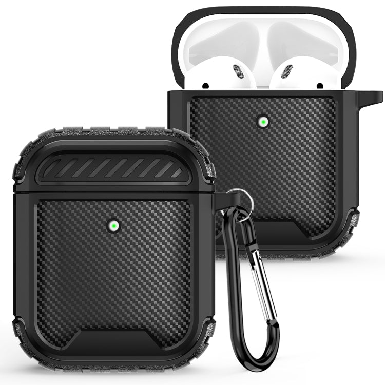 Leather Texture Anti-scratch Anti-full Earphone Protective Case with Hook For AirPods 1 / 2