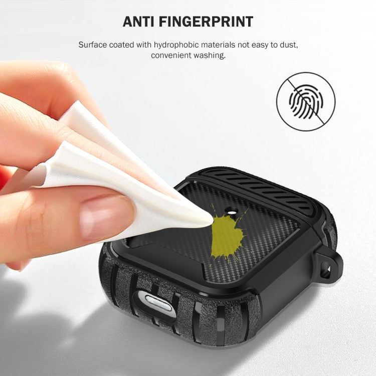 Leather Texture Anti-scratch Anti-full Earphone Protective Case with Hook For AirPods 1 / 2