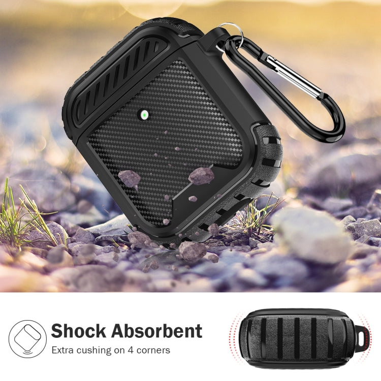 Leather Texture Anti-scratch Anti-full Earphone Protective Case with Hook For AirPods 1 / 2