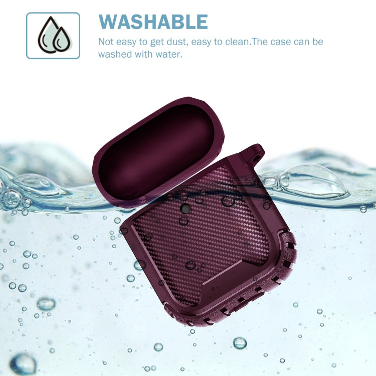 Leather Texture Anti-scratch Anti-full Earphone Protective Case with Hook For AirPods 1 / 2