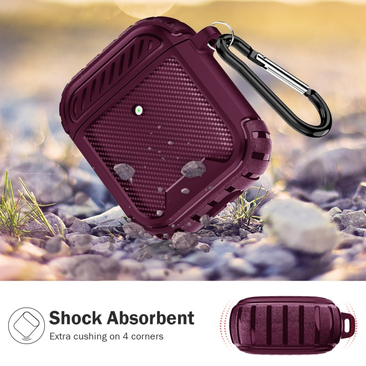 Leather Texture Anti-scratch Anti-full Earphone Protective Case with Hook For AirPods 1 / 2