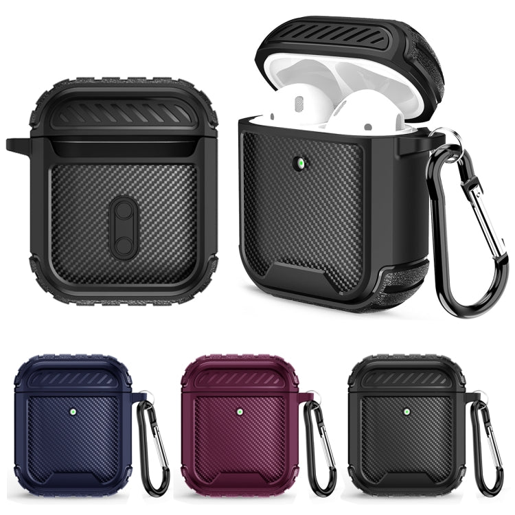 Leather Texture Anti-scratch Anti-full Earphone Protective Case with Hook For AirPods 1 / 2