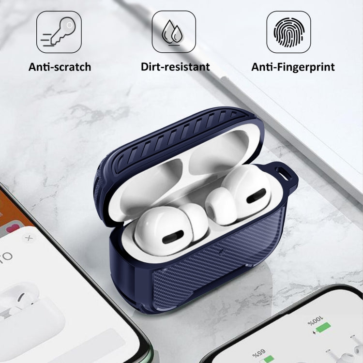 Leather Texture Anti-scratch Anti-full Earphone Protective Case with Hook For AirPods Pro(Royal Blue)