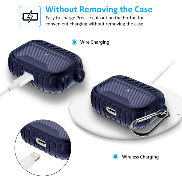 Leather Texture Anti-scratch Anti-full Earphone Protective Case with Hook For AirPods Pro(Royal Blue)