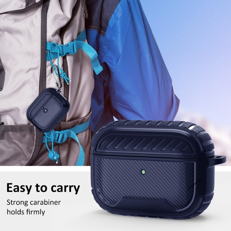 Leather Texture Anti-scratch Anti-full Earphone Protective Case with Hook For AirPods Pro(Royal Blue)