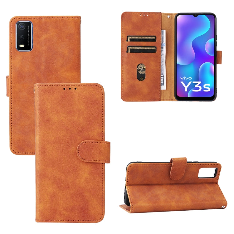 For vivo Y3s 2021 Solid Color Skin Feel Magnetic Buckle Leather Phone Case