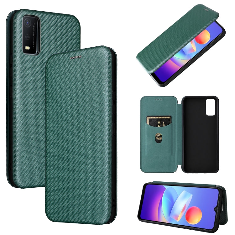 For vivo Y3s 2021 Carbon Fiber Texture Horizontal Flip Leather Phone Case