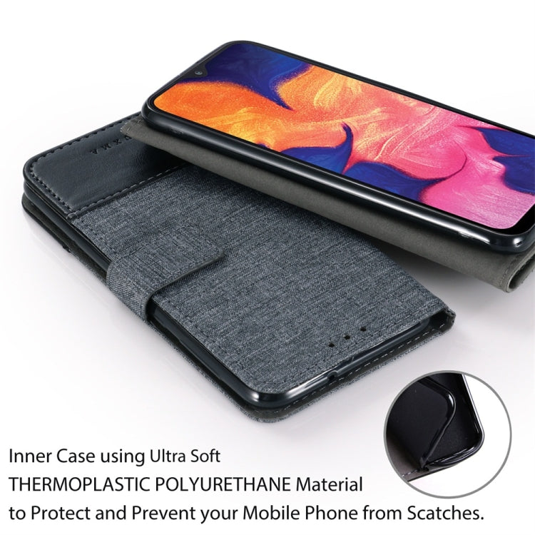 For Galaxy A10 MUMXA MX102 Horizontal Flip Canvas Stitching Leather Case with Holder & Card Slots & Wallet