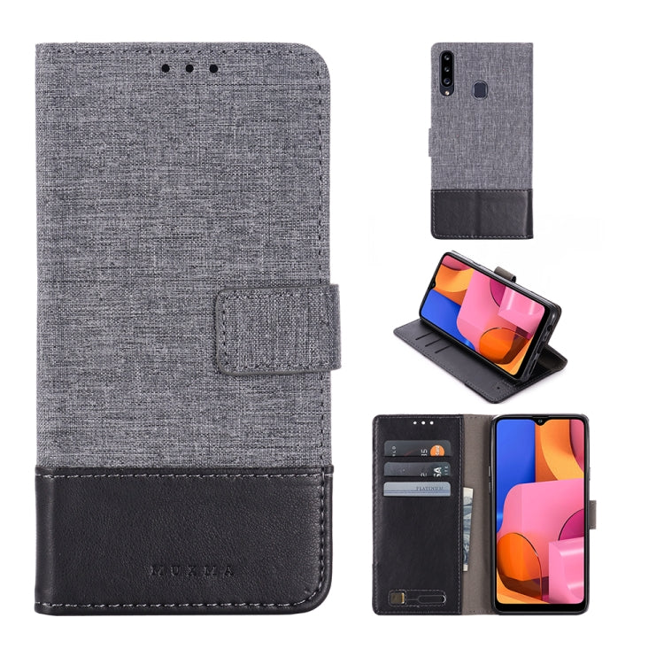 For Galaxy A20s MUMXA MX102 Horizontal Flip Canvas Stitching Leather Case with Holder & Card Slots & Wallet