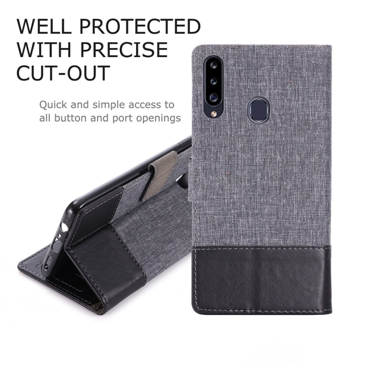 For Galaxy A20s MUMXA MX102 Horizontal Flip Canvas Stitching Leather Case with Holder & Card Slots & Wallet