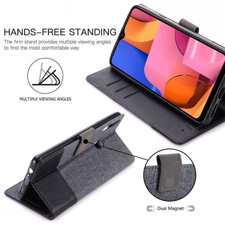 For Galaxy A20s MUMXA MX102 Horizontal Flip Canvas Stitching Leather Case with Holder & Card Slots & Wallet