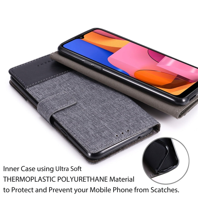 For Galaxy A20s MUMXA MX102 Horizontal Flip Canvas Stitching Leather Case with Holder & Card Slots & Wallet