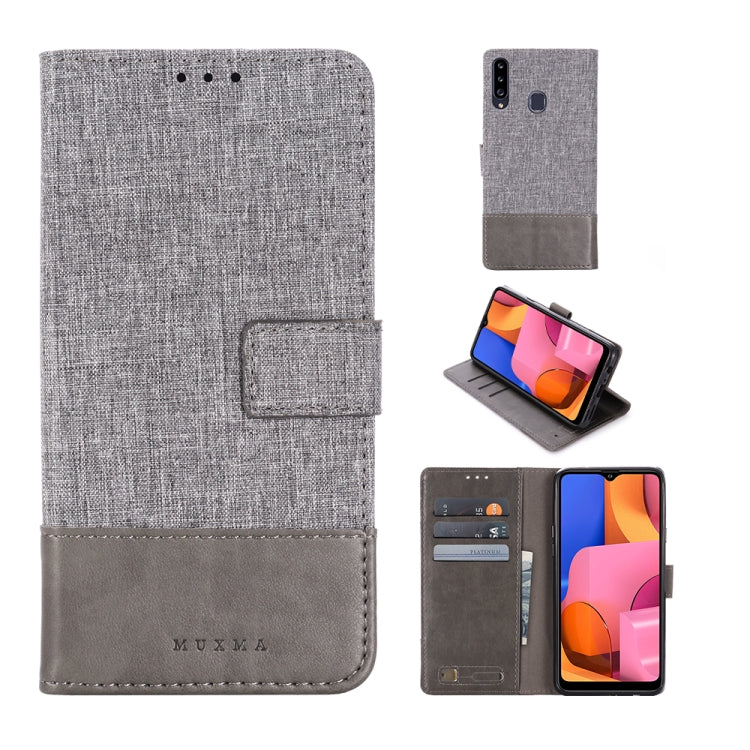 For Galaxy A20s MUMXA MX102 Horizontal Flip Canvas Stitching Leather Case with Holder & Card Slots & Wallet