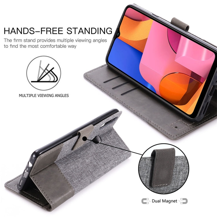 For Galaxy A20s MUMXA MX102 Horizontal Flip Canvas Stitching Leather Case with Holder & Card Slots & Wallet