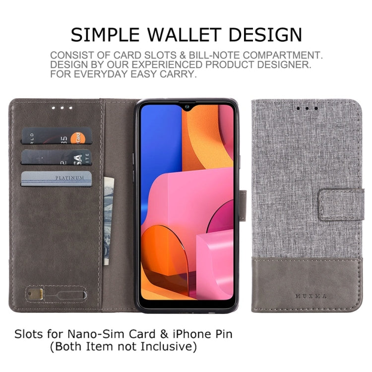 For Galaxy A20s MUMXA MX102 Horizontal Flip Canvas Stitching Leather Case with Holder & Card Slots & Wallet