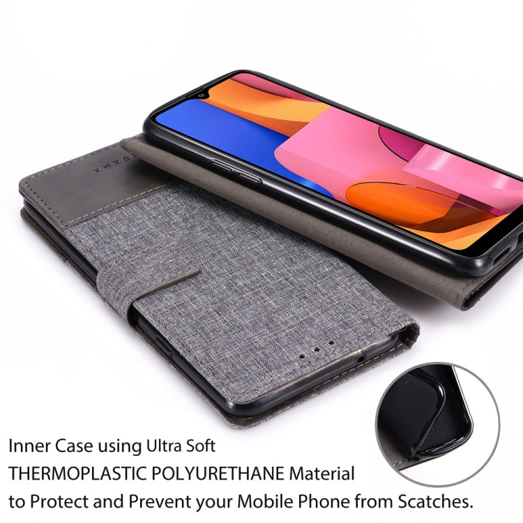 For Galaxy A20s MUMXA MX102 Horizontal Flip Canvas Stitching Leather Case with Holder & Card Slots & Wallet