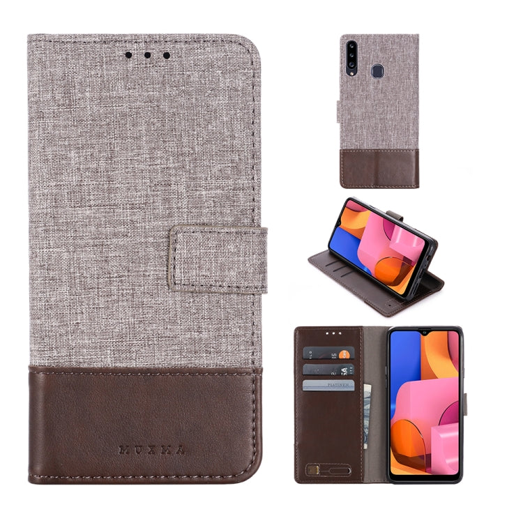 For Galaxy A20s MUMXA MX102 Horizontal Flip Canvas Stitching Leather Case with Holder & Card Slots & Wallet