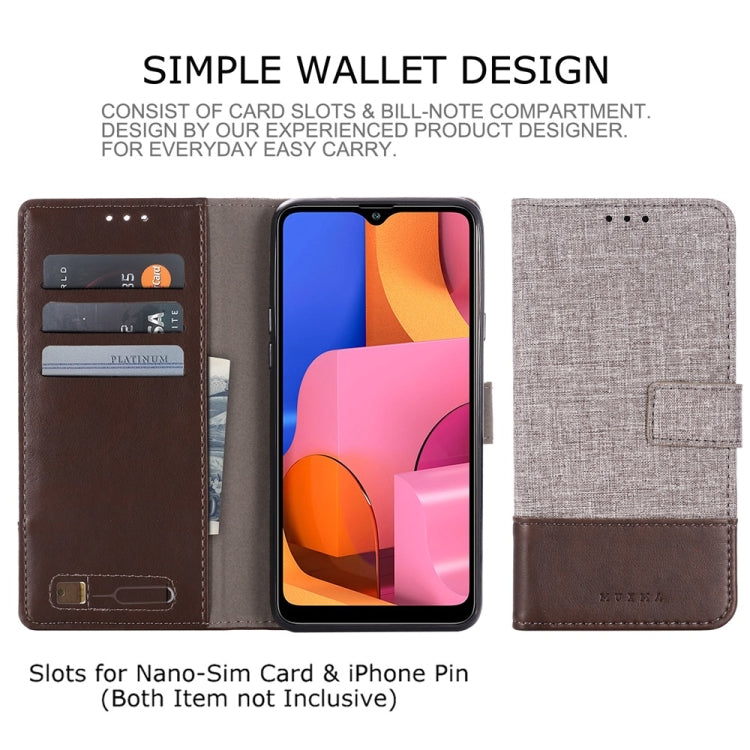 For Galaxy A20s MUMXA MX102 Horizontal Flip Canvas Stitching Leather Case with Holder & Card Slots & Wallet