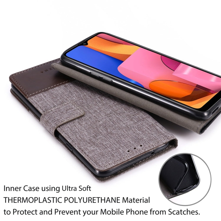 For Galaxy A20s MUMXA MX102 Horizontal Flip Canvas Stitching Leather Case with Holder & Card Slots & Wallet