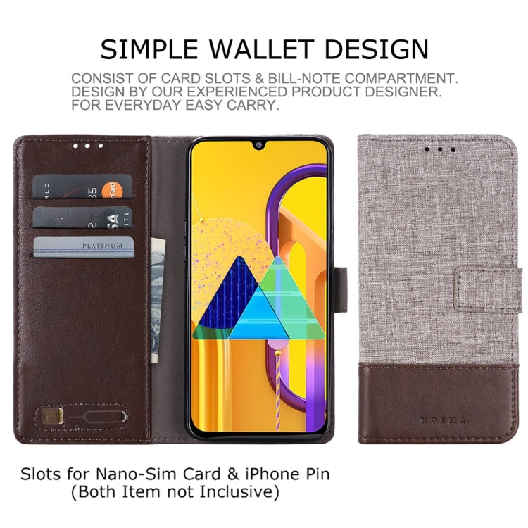 For Galaxy A30s MUMXA MX102 Horizontal Flip Canvas Stitching Leather Case with Holder & Card Slots & Wallet(Brown)