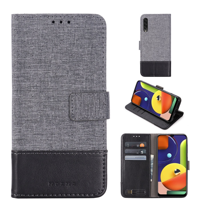 For Galaxy A50s MUMXA MX102 Horizontal Flip Canvas Stitching Leather Case with Holder & Card Slots & Wallet