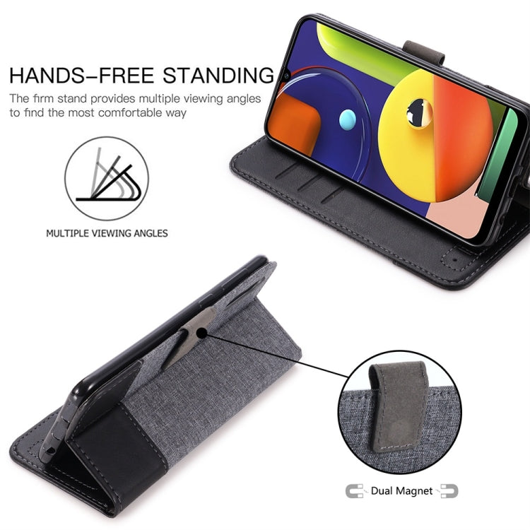 For Galaxy A50s MUMXA MX102 Horizontal Flip Canvas Stitching Leather Case with Holder & Card Slots & Wallet