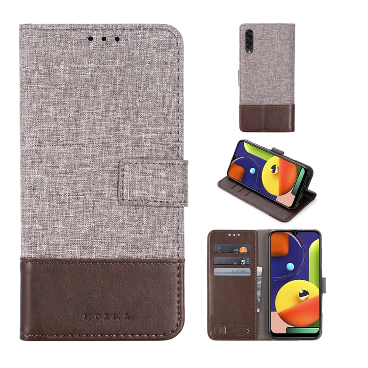 For Galaxy A50s MUMXA MX102 Horizontal Flip Canvas Stitching Leather Case with Holder & Card Slots & Wallet