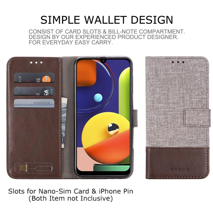 For Galaxy A50s MUMXA MX102 Horizontal Flip Canvas Stitching Leather Case with Holder & Card Slots & Wallet