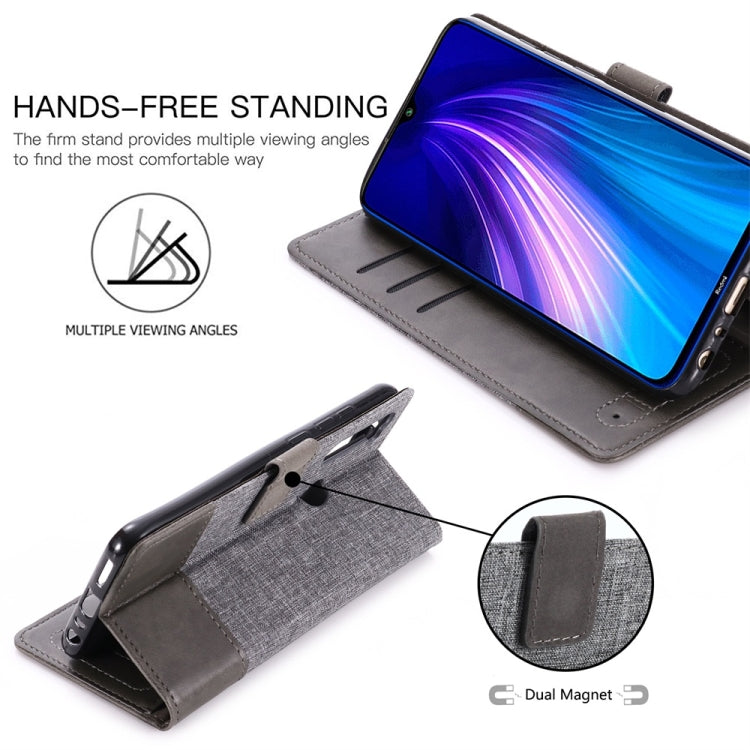 For Xiaomi Redmi Note 8 MUMXA MX102 Horizontal Flip Canvas Stitching Leather Case with Holder & Card Slots & Wallet(Grey)