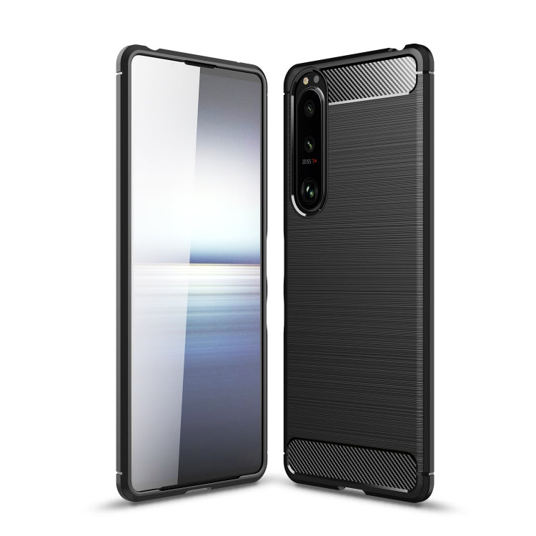 For Sony Xperia 5 III Brushed Carbon Fiber Texture Shockproof TPU Phone Case