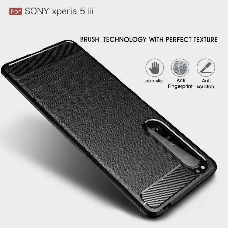 For Sony Xperia 5 III Brushed Carbon Fiber Texture Shockproof TPU Phone Case