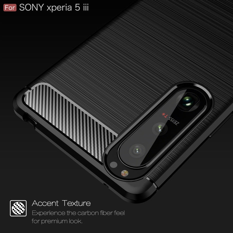 For Sony Xperia 5 III Brushed Carbon Fiber Texture Shockproof TPU Phone Case
