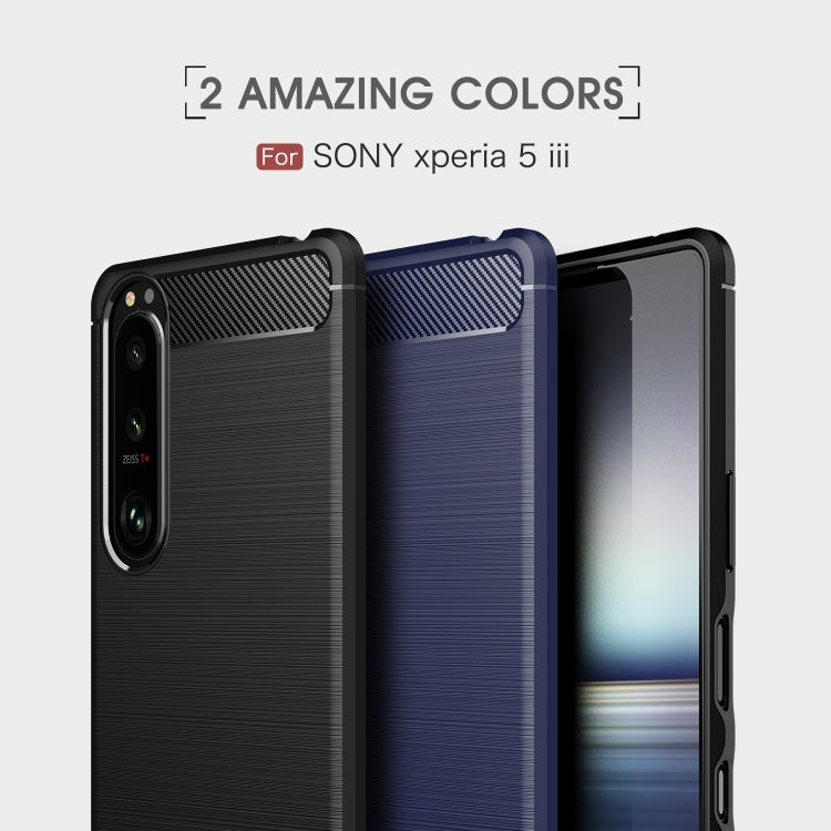 For Sony Xperia 5 III Brushed Carbon Fiber Texture Shockproof TPU Phone Case
