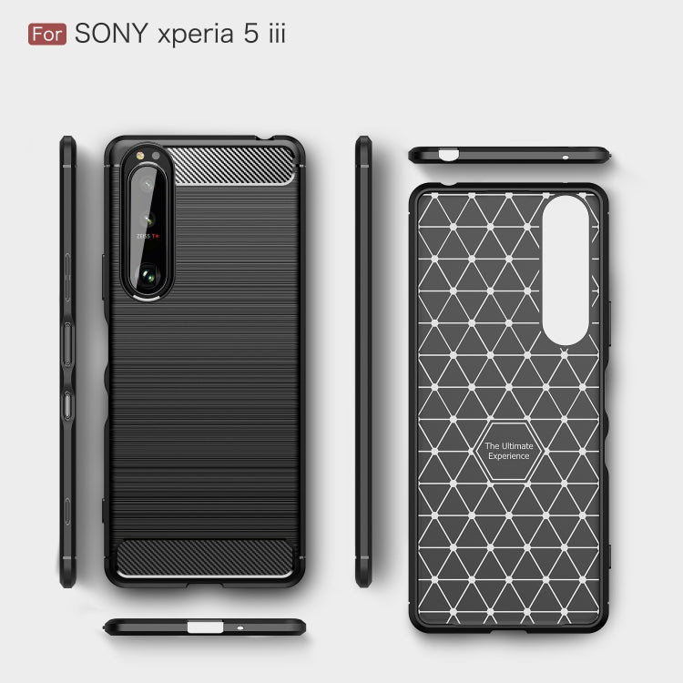 For Sony Xperia 5 III Brushed Carbon Fiber Texture Shockproof TPU Phone Case