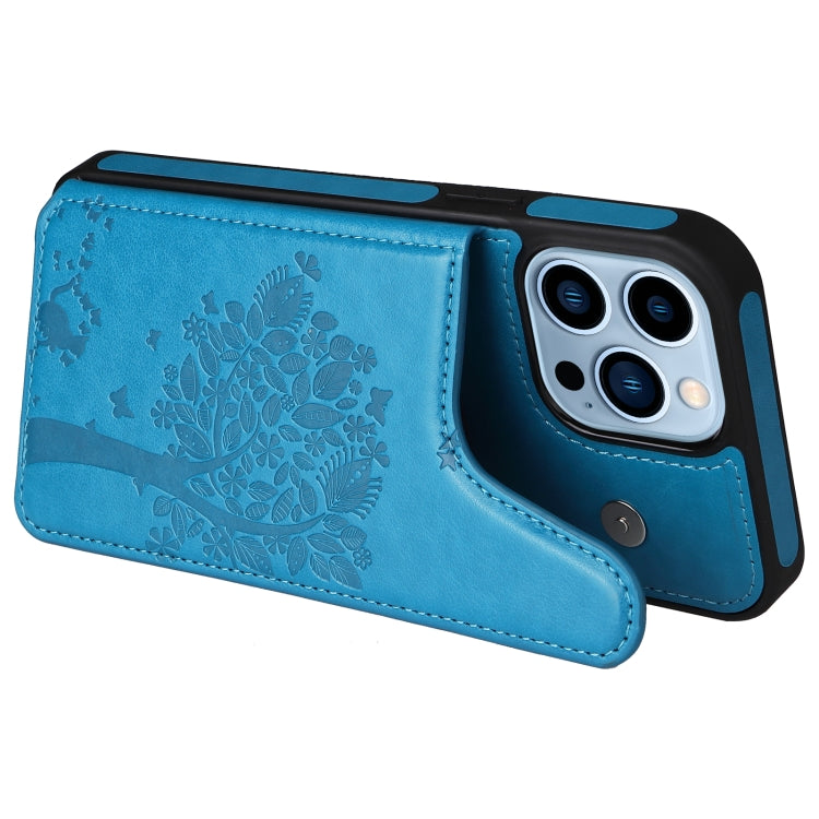 For iPhone 13 Pro Max Cat Tree Embossing Pattern Shockproof Phone Case