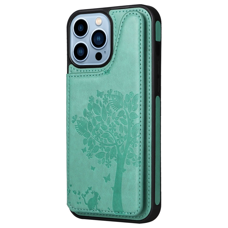For iPhone 13 Pro Max Cat Tree Embossing Pattern Shockproof Phone Case