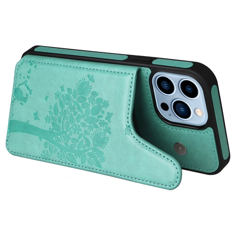 For iPhone 13 Pro Max Cat Tree Embossing Pattern Shockproof Phone Case