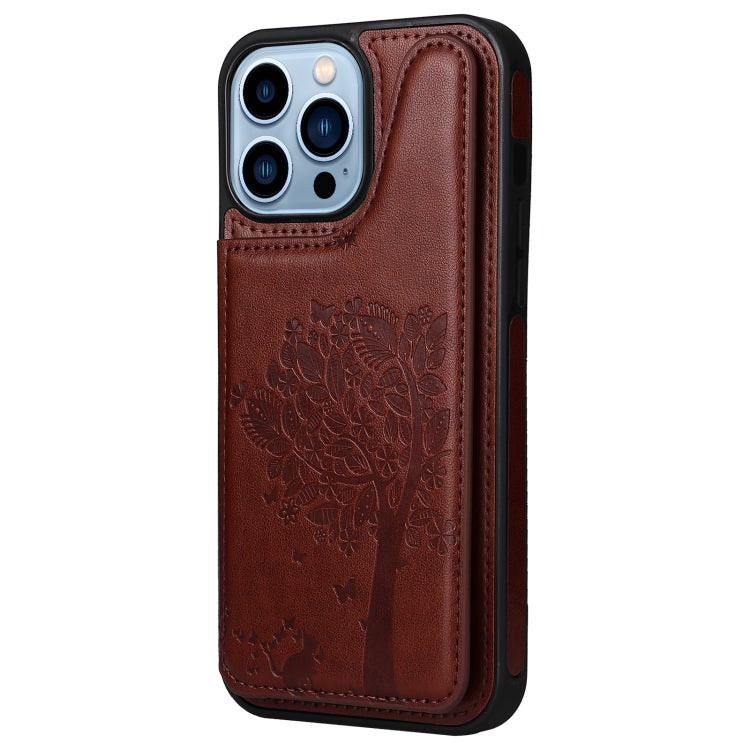 For iPhone 13 Pro Max Cat Tree Embossing Pattern Shockproof Phone Case