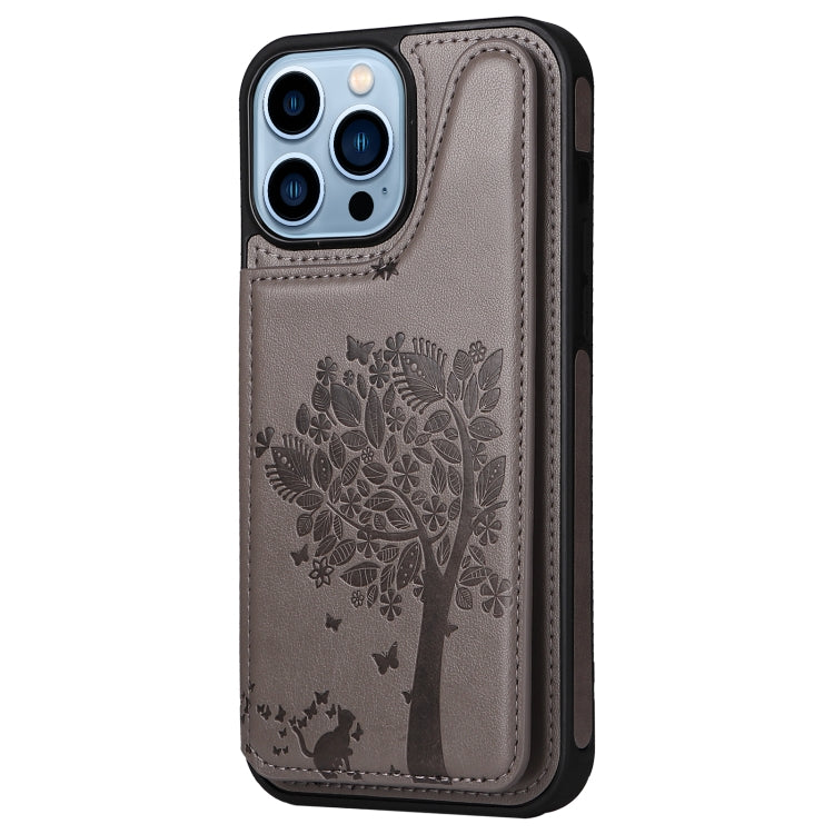 For iPhone 13 Pro Max Cat Tree Embossing Pattern Shockproof Phone Case