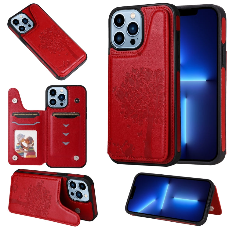 For iPhone 13 Pro Max Cat Tree Embossing Pattern Shockproof Phone Case