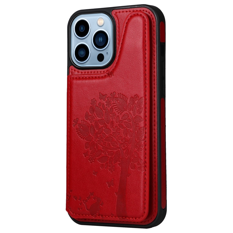 For iPhone 13 Pro Max Cat Tree Embossing Pattern Shockproof Phone Case
