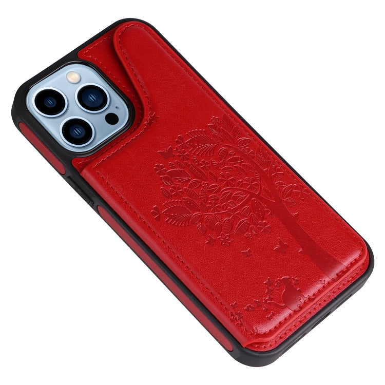 For iPhone 13 Pro Max Cat Tree Embossing Pattern Shockproof Phone Case